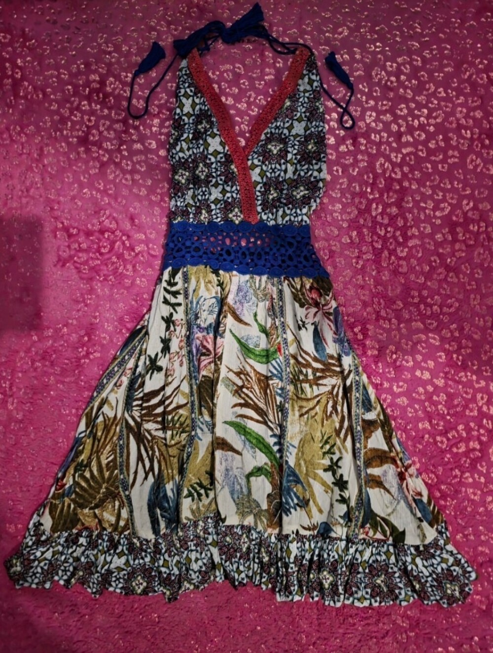 Chelsea & Violet Tropical Crochet Halter Dress